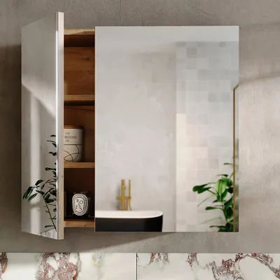 Produktbild von Badezimmer Spiegelschrank mit 60 cm Breite in Eiche, 2-türig - NEWPORT-56-EVOKE