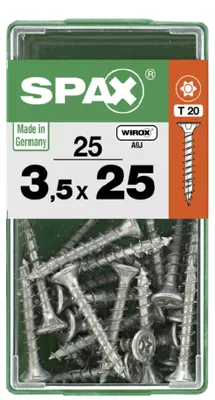 Produktbild von SPAX Universalschraube, 3,5 x 25 mm, 25 Stück, Vollgewinde, Senkkopf, T-STAR plus T20, 4CUT, WIROX - 4191010350251