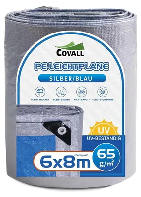 Produktbild von Abdeckplane 6x8m leichte PE-Plane 65g/m² silber/blau wasserdicht UV-Schutz
