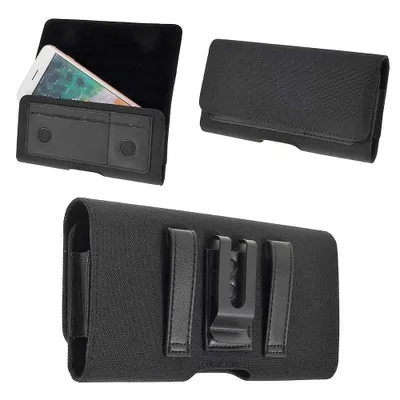 Produktbild von DFV mobile - Neues Design Holster Etui mit Horizontalem Metallen Gürtelschlaufen Case Gürtelclip Textil und Leder mit Kartenhalter für BBK Vivo Y15 (2019) - Schwarz
