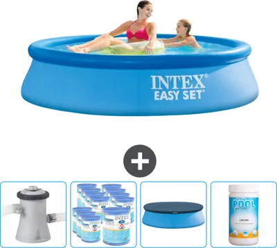Produktbild von Intex runder aufblasbarer Easy Set-Schwimmpool – 244 x 61 cm – Blau – inklusive Pumpe Filter - Abdeckung - Chlor
