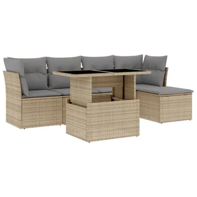 Produktbild von vidaXL 6-tlg. Garten-Sofagarnitur mit Kissen Beige Poly Rattan