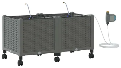 Imagen del producto de Dos macetas para jardín con sistema de riego y ruedas, color gris claro