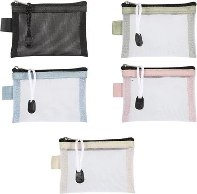 Zdjęcie produktu dla Mini torebki – zestaw 5 sztuk, 7,5 × 11 cm, zamek błyskawiczny, z gazy, na klucze i karty kredytowe