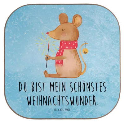 Produktbild von Mr. & Mrs. Panda Tassenuntersetzer Maus Weihnachten - Eisblau - Geschenk, Holzuntersetzer, Tischuntersetzer, weinuntersetzer, Weihnachtswunder, Frohe, Weihnachtsgruß