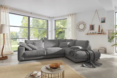 Produktbild von KAWOLA Sofa MADELINE Ecksofa Cord grau Recamiere rechts