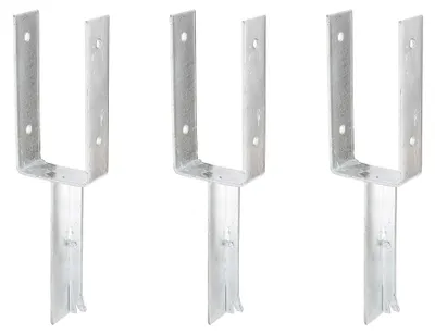 Image de Alberts 215293 Support de poteau en U, avec ancrage pour béton en fer T, galvanisé à chaud, largeur intérieure 101 mm, longueur de l'ancrage pour béton 200 mm, set de 3 pièces