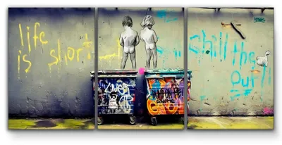 Produktbild von Giallobus - Kinder pinkeln - Banksy - 218x100cm | 3pz. x 70x100cm - Bild - Leinwand
