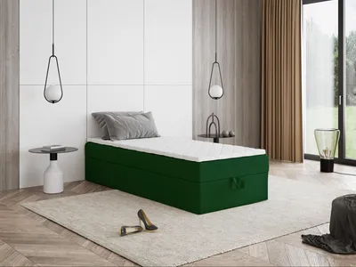 Produktbild von Boxspringbett mit Bettkasten Mira Mini 60x200 cm Topper T25 + Visco, Kinderbett, Jugendbett, Einzelbetten, Bett, Stauraum Polsterbett, Matratze