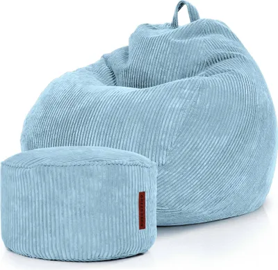Produktbild von Green Bean® 2er Set Indoor XXL Sitzsack + Pouf mit EPS-Perlen Füllung - Fußhocker Fußkissen Hocker Bodenkissen Liegekissen Sitzkissen Lounge Chair - Hellblau
