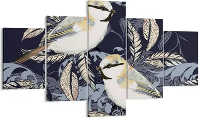 Produktbild von Bild auf Leinwand - Leinwandbild - 5 Teile - Vögel Blätter Ornament - 125x70cm - Wand Bild - Wanddeko - Wandbilder - Leinwanddruck - Bilder - Wanddekoration - Leinwand bilder - EA125x70-4408