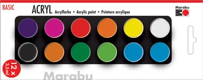 Obrázok produktu pre Marabu Acryl Basic, Multi, Akrylová farba, Tekuté, 3,5 ml, 12 kusov