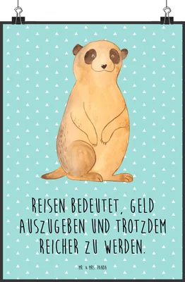 Produktbild von Mr. & Mrs. Panda Bild Erdmännchen DIN A2 - Türkis Pastell - Geschenk, Reisen, Deko, Afrika, Spruch, Roadtrip, drucke, kunstdruck poster, wanddeko, Traveling