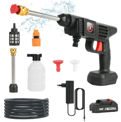 Image de Nettoyeur haute pression sans fil - Pistolet à eau - 50 bars - Buse multifonction - 1 batterie 6000 mAh - Idéal pour le lavage automobile et l'arrosage du jardin