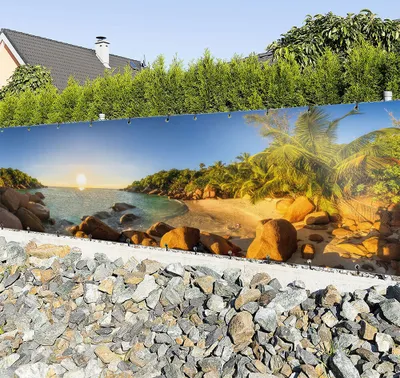 Produktbild von Balkonbanner Strand Sonnenuntergang Balkon Sichtschutz Garten