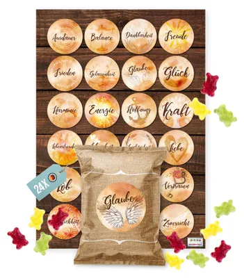 Produktbild von 24 Fruchtgummi Tütchen mit Motivationsstickern – kleines Geschenk für Kollegen und Freunde
