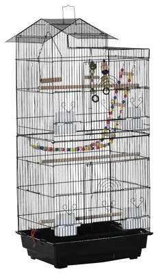 Image de Cage à oiseaux, plusieurs portes, balançoire, distributeur de nourriture, noir, 46x36x100 cm
