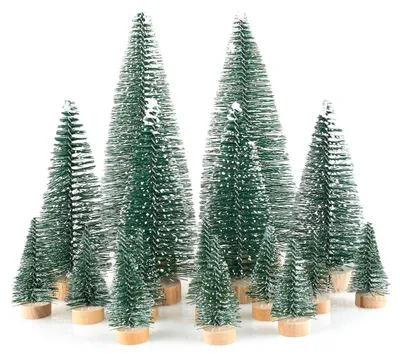 Image de Mini sapins de Noël décoratifs, 16 pièces, artificiels, verts, givrés, de 4,5/10/15 cm