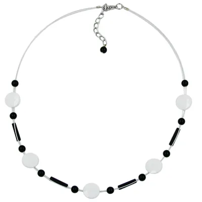 Produktbild von Kette Drahtkette Schliff-Linse schwarz-weiß Kunststoffperlen 45cm schwarz weiß 45 cm