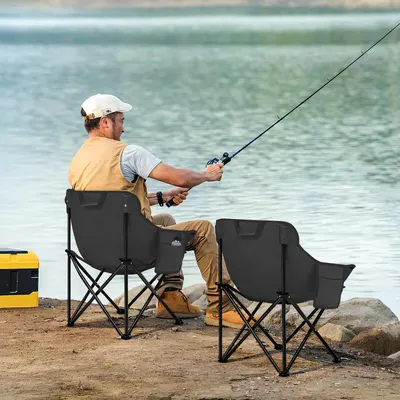 Produktbild von SUNULA 2er Set Campingstuhl Faltbar 100 kg, Camping Klappstuhl Wandern, Faltstuhl mit Seitentasche, Anthrazit