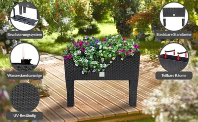 Produktbild von Hochbeetkasten, Anthrazit, 60 x 25 x 46 cm, Rattan-Design