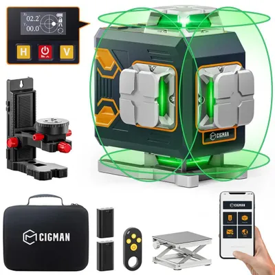 Immagine prodotto di Livella laser a linea verde – Livella laser – Autolivellante – Livella – 4 linee a 360° – Telecomando Bluetooth