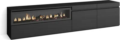 Produktbild von TV-Schrank, Lowboard, 200x35x45cm, Für TV-Geräte bis zu 80", Elektrokamin, Schwarz
