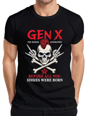 Obrázok produktu pre Tričko "Gen X The Badass Generation Punk Rocker Statement Sarkasmus", čierna farba, veľkosť S