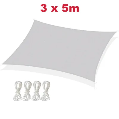 Produktbild von Trade-Shop Sonnensegel / Sonnenschutz / Sonnendach 3x5m HDPE hellgrau rechteckig UV-Schutz wasserdurchlässig reißfest / mit Spannseilen