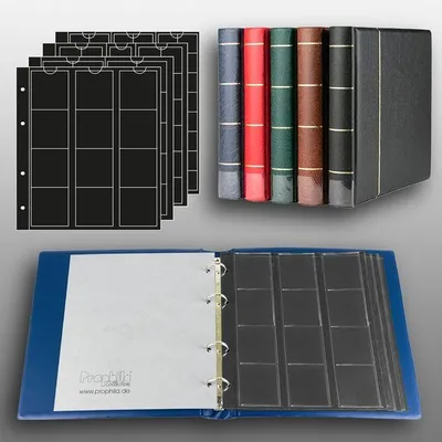 Produktbild von Prophila Collection Münz-Album mit 4 Hüllen (Schwarze Zwischenblätter) für 110 Münzen