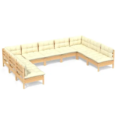 Produktbild von vidaXL 9-tlg. Garten-Lounge-Set mit Creme Kissen Massivholz Kiefer