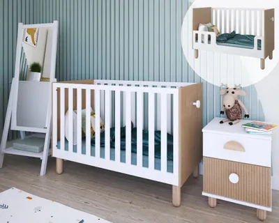 Produktbild von ZEE 2in1 Babybett LOFT 120x60 Weiß Kinderbett Höhenverstellbar Juniorbett Babyzimmer Möbel