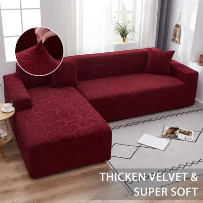 Produktbild von Sofabezug Ecksofa L Form Sofa Überwürfe Stretch Chaise-Schonbezug mit Zwei Kissenbezügen Waschbar Universal-Couchbezug Sofa Cover,Bordeaux