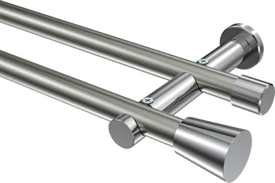 Produktbild von Interdeco Gardinenstange / Vorhangstange Edelstahl-Optik / Chrom, Typ Platon Sitra (Konus) ohne Ringe, 20 mm Ø 2-läufig, 600 cm