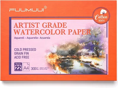 Produktbild von Aquarellpapier, A4, 100% Baumwolle, 22 Blatt, 300 g/m², säurefrei, hochwertiges Aquarellpapier, kaltgepresst und verleimt, Aquarellblock im A4-Format