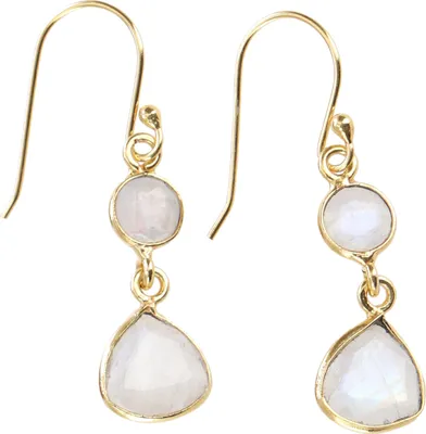 Produktbild von Vergoldete Boho Ohrringe aus Sterlingsilber, Edle Ohrringe - Mondstein, Weiß, 2,5*1,3*0,6 cm, Silberohrringe