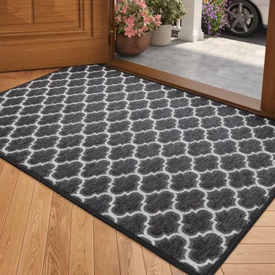 Obrázek produktu pro Podlahová rohož - Vstupní rohož - Zachycuje nečistoty - Protiskluzová a savá - 44 x 76 cm - Černá