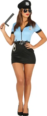 Image de Costume Police Carnaval Bleu Noir Uniforme Badge Casquette Ceinture Chic, Taille : 36 - 38 (S) Couleur : Bleu