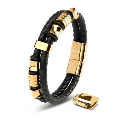 Image de SERASAR | Bracelet en cuir de qualité supérieure pour homme [Spirit] en acier inoxydable | Couleur : Or | Longueur : 23cm