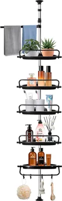 Produktbild von Teleskop-Duschregal mit verstellbarer Höhe und platzsparendem Design für Badezimmer-Ecken