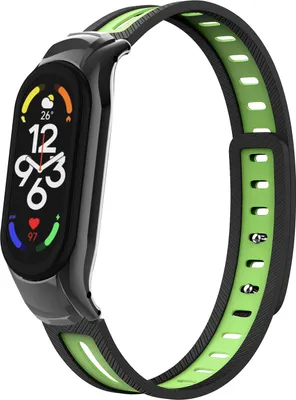 Produktbild von Silikon Smartwatch Armband - Passend für Xiaomi Mi Band 7 Sportband mit Rahmen - schwarz/grün - Strap-it Uhrenarmband/Armband/Armband