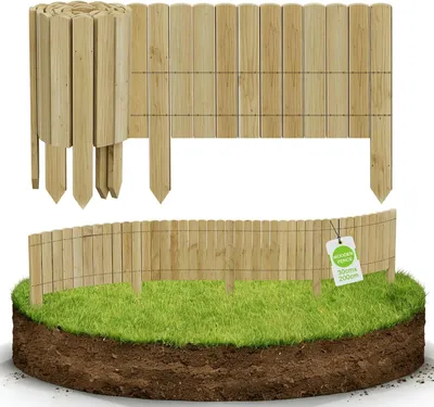 Produktbild von QEENTOE Beeteinfassung Holz Rollborder 200x30 cm Unbehandelt | Flexibler Holzzaun aus imprägniertem Kiefernholz, Rollzaun Beetumrandung & Rasenkante, für Garten, Blumenbeete und Wege