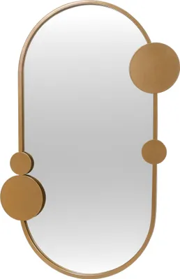 A decorative oval mirror with geometric accents.