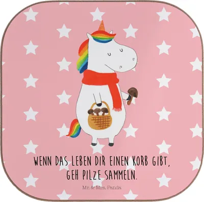 Produktbild von Mr. & Mrs. Panda Untersetzer für Gläser Einhorn Pilz - Rot Pastell - Geschenk, Spruch, Unicorn, Coaster, Holzuntersetzer, Pilze, Glas, gläseruntersetzer, Einhörner, Tasse