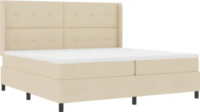 Image de vidaXL Lit avec sommier à ressorts et tête de lit, couleur crème, 200 x 200 cm, revêtement en tissu