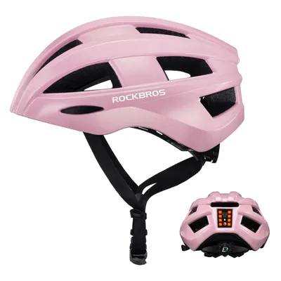 Image de ROCKBROS Casque de vélo avec feu arrière Ventilation Respirant Casque de vélo de course Femme et Homme 55-60cm Rose