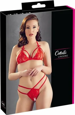 Produktbild von Cottelli Lingerie – Spitzen-Set mit Offenem String – Rot