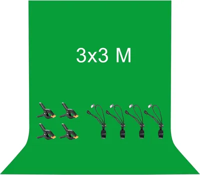 Produktbild von Fotohintergrund 3x3 m, grün, 100% Polyester, 4 Studioklemmen, 4 Planenclips, für Fotostudio