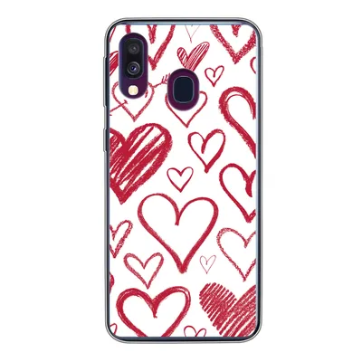 Produktbild von MuchoWow® Handyhülle Schutzhülle Hülle für Samsung Galaxy A40 Eine Illustration mit mehreren Herzen auf weißem Hintergrund Silikon Softcase Handy Hülle - Handy-Tasche