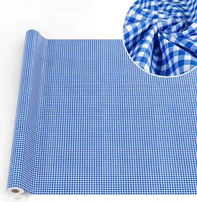 Produktbild von Tischdecke aus Textil wasserabweisend und abwischbar 140 x 1000 cm Blau Karo